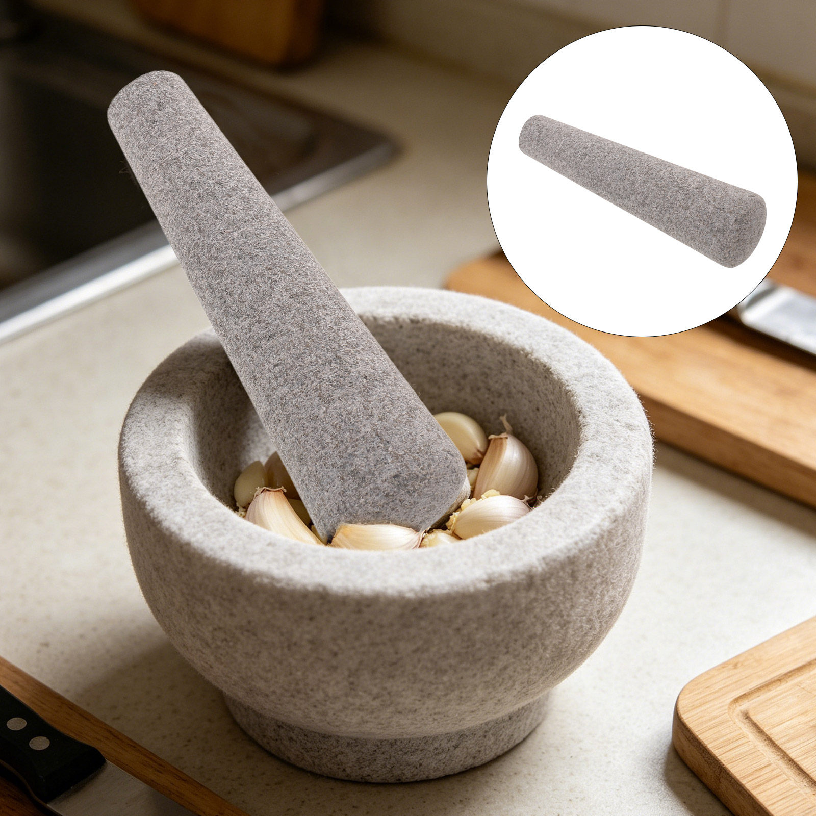 Mortar Pestle Granite - 주방용 화강암 대체 마늘 분쇄 도구,